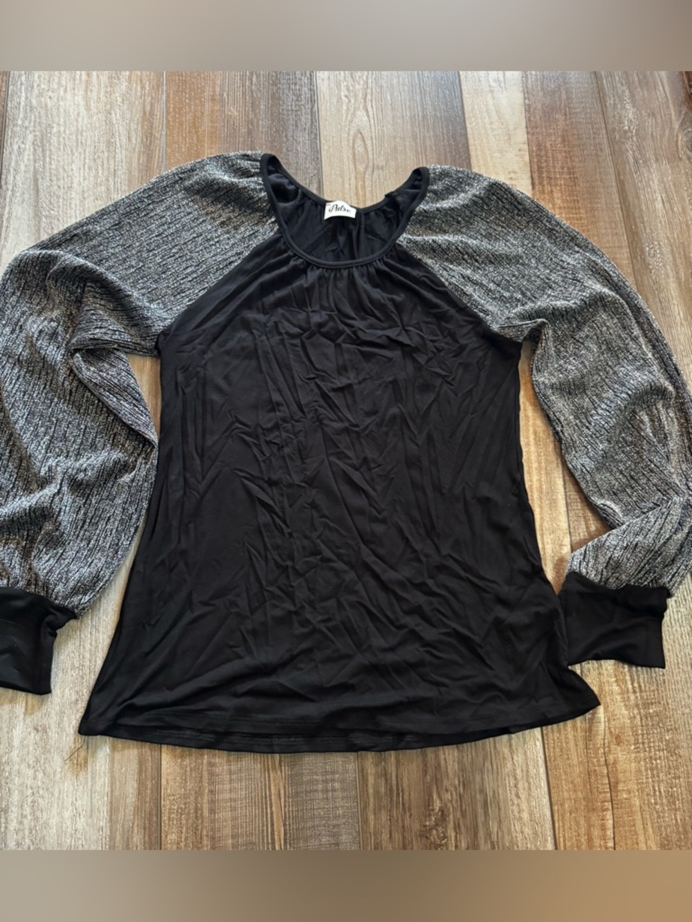 Black Long-Sleeve Top with Sparkly Gray Sleeves